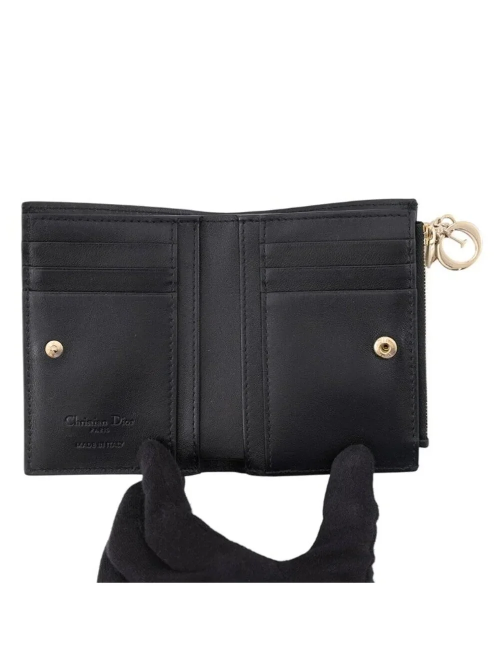 Dior Bifold Wallet Lady Dahlia Cannage Leather Black